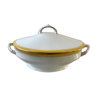 Soupière en porcelaine de limoges jaune années 50