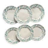 Set of 6 Antique Flat Plates Terre de Fer "Lilas" - Longchamp 19th Century -