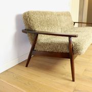 Beautiful vintage three-seater sofa from the 80s with removable cushions - long pile khaki, dark beige