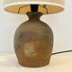 Vintage brutalist stoneware ceramic lamp base with dried flower shade