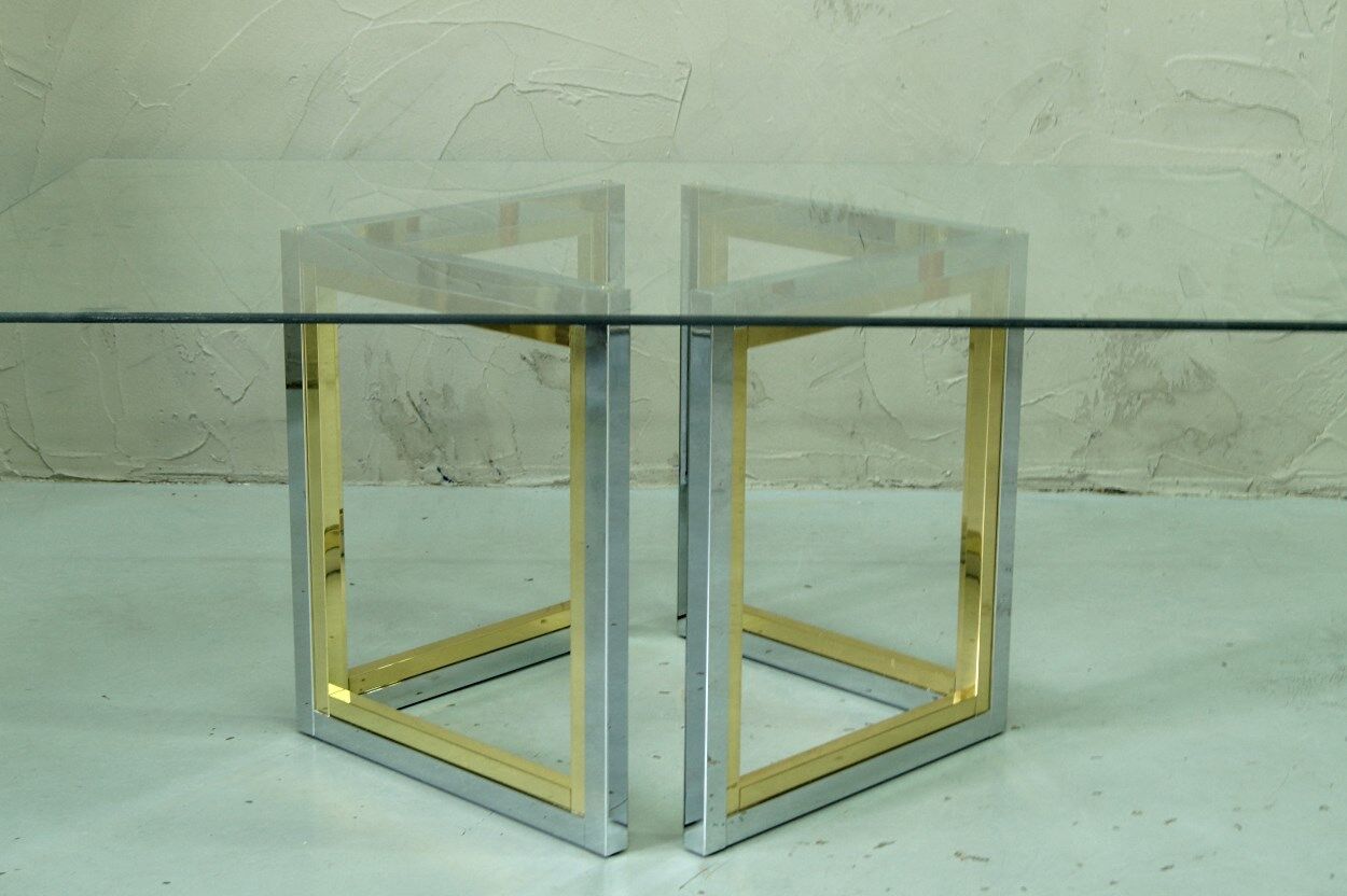Italian modern brass and chrome coffee table, 1970