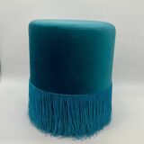 Duck blue pouf with fringes