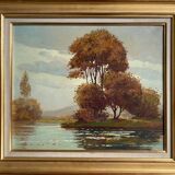 HST painting "River landscape" signed Normand + frame