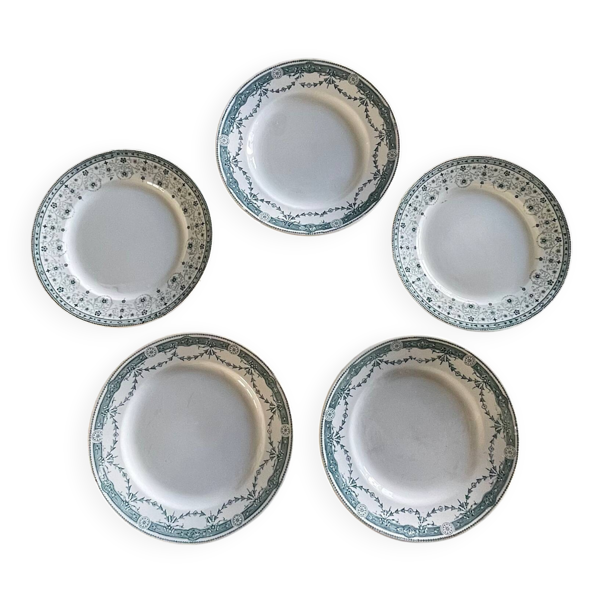 5 antique ironstone plates from Moulin des Loups.