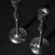 Pair Of Tall Textured Mirror Metal Candlesticks