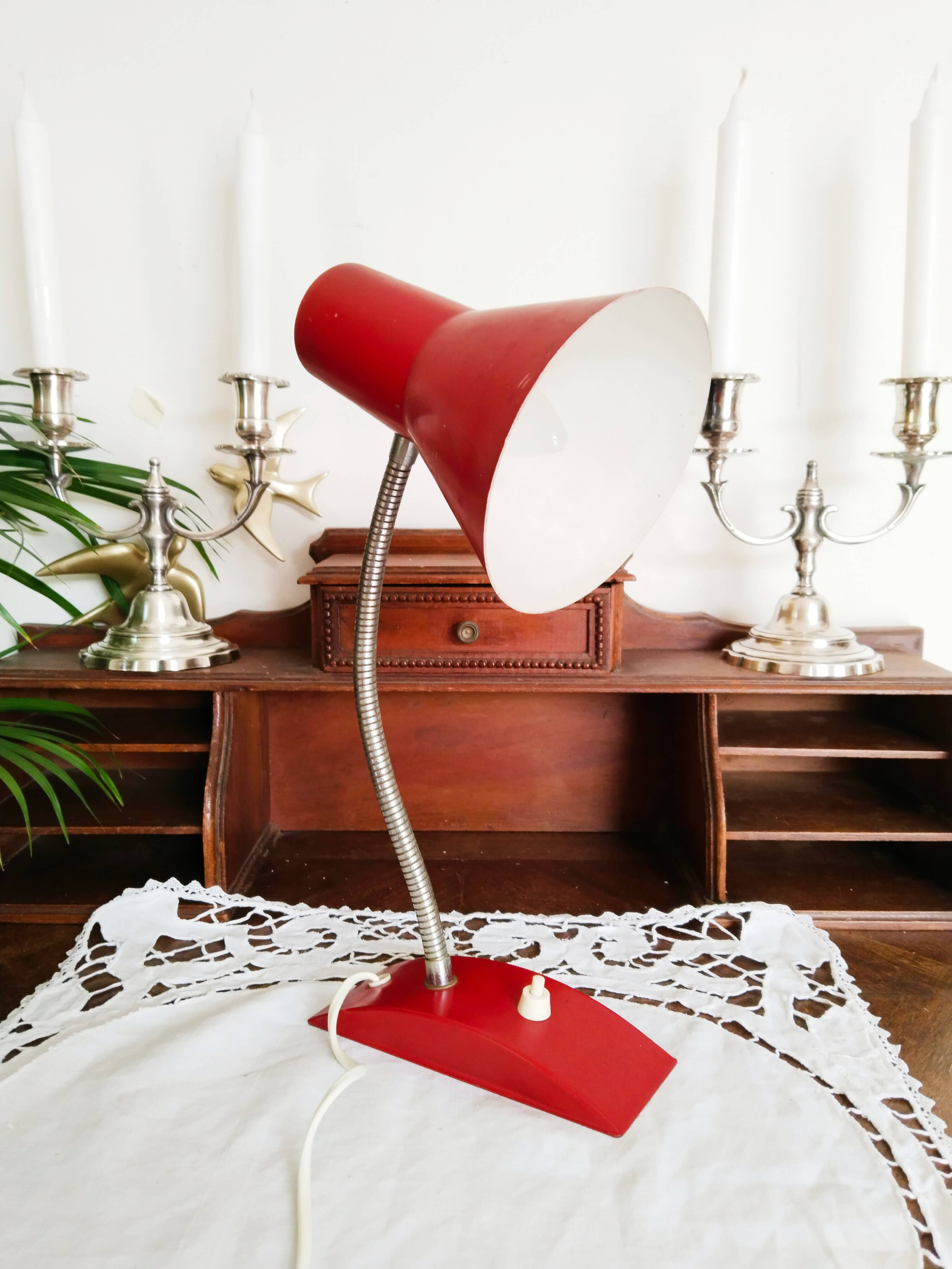 Red and gold cocotte lamp, flexible, 1950s