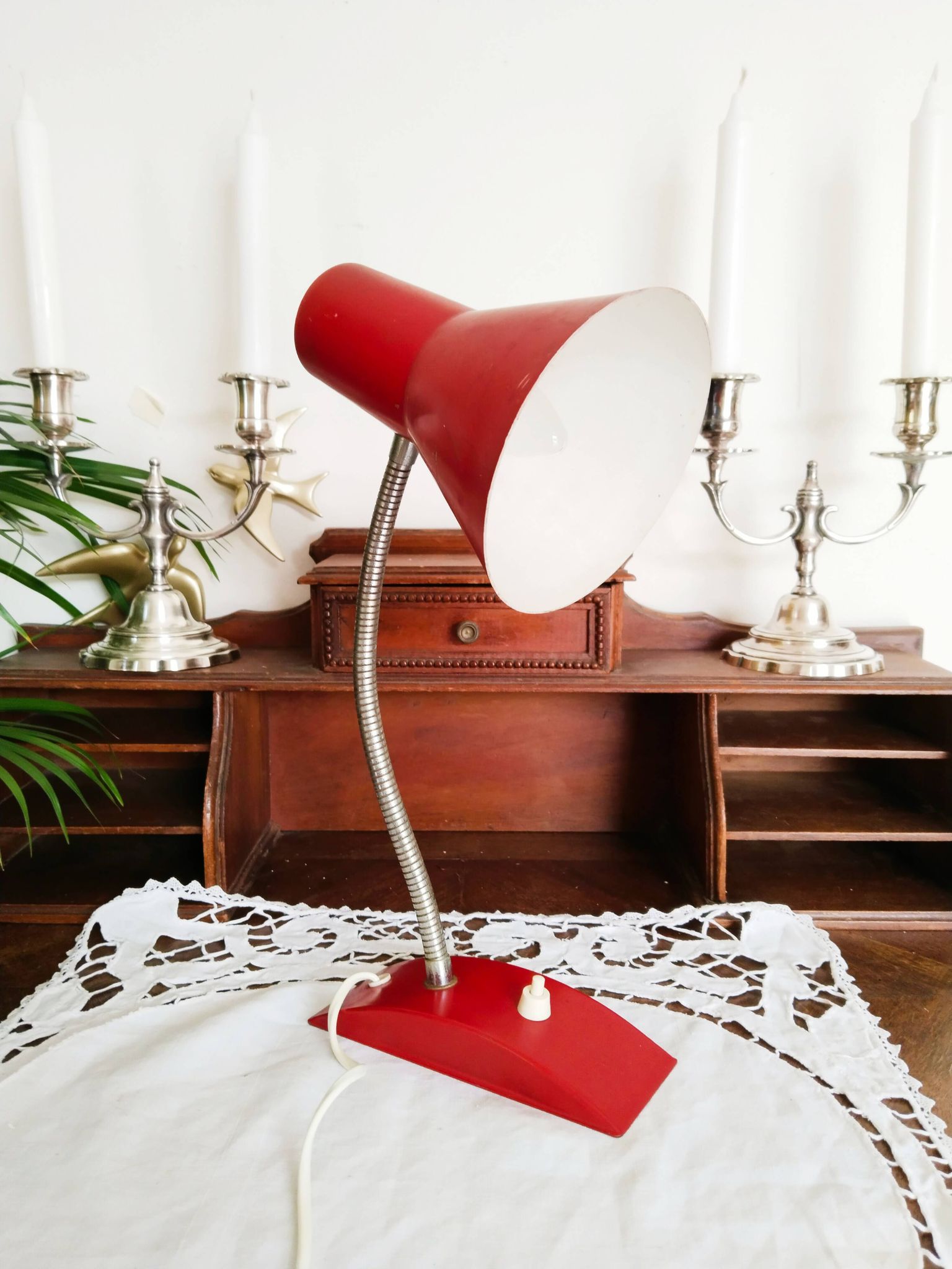 Red and gold cocotte lamp, flexible, 1950s