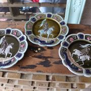 3 antique barbotine plates featuring Joan of Arc "En Avant"