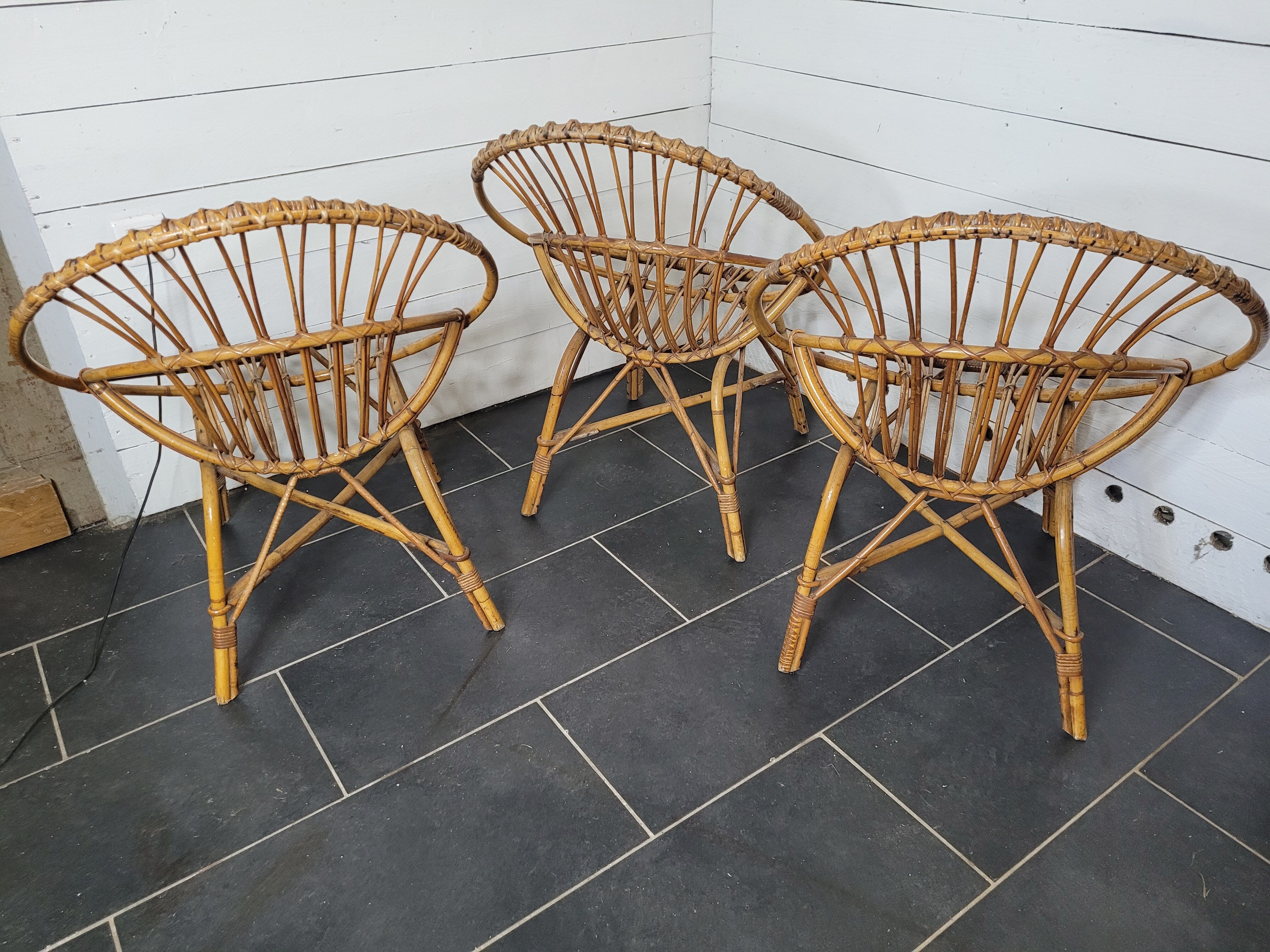 3 rattan armchairs from the 70s