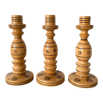 Engraved wooden candlesticks