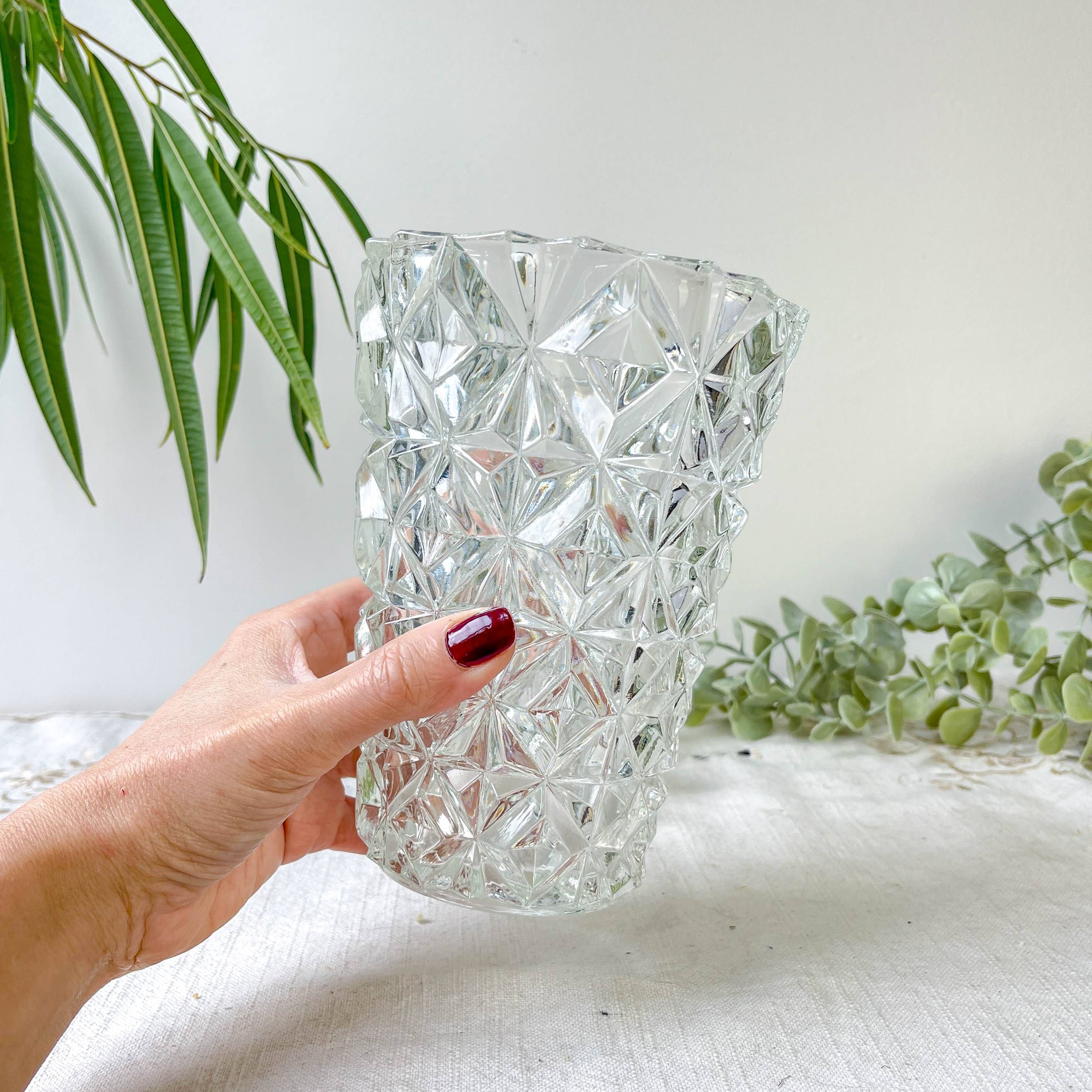 Small vintage glass vase with geometric pattern