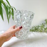 Small vintage glass vase with geometric pattern
