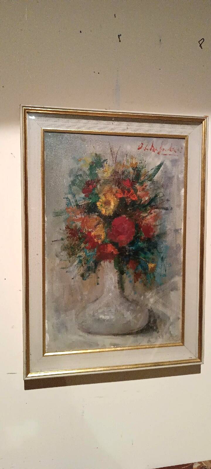 Still life painting with a vase of flowers by Osman DE Scolari (Palermo, 1908 - Florence, 1998)