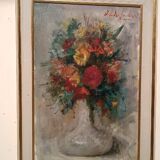 Still life painting with a vase of flowers by Osman DE Scolari (Palermo, 1908 - Florence, 1998)