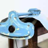 Blue industrial hanging tube light from polam gdansk, 1970s
