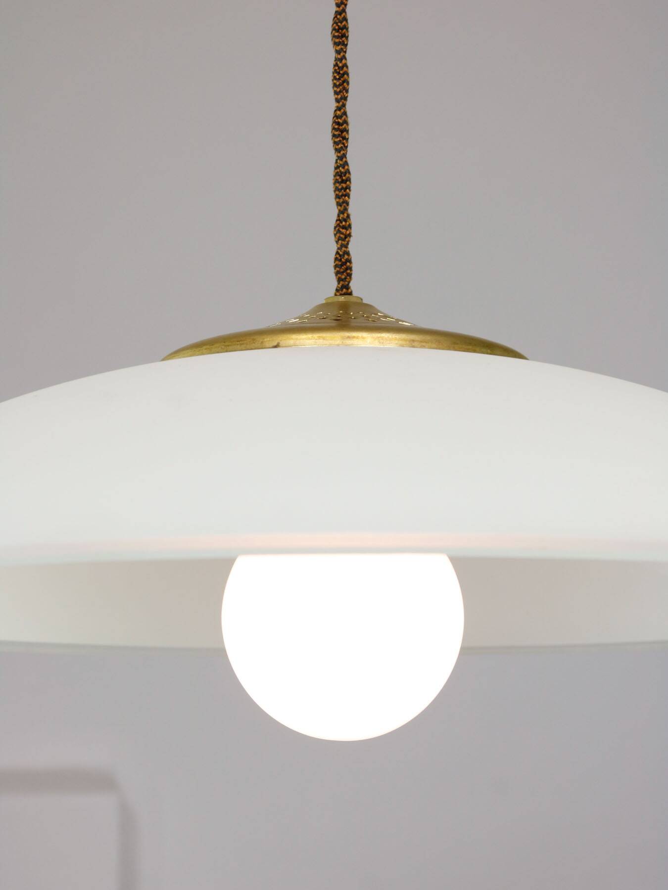 Mid-Century Italian Saucer Glass and Brass Pendant Lamp