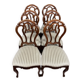 Suite of six mahogany chairs with openwork backs from the Napoleon III era around 1850