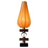 Modernist handcrafted copper and silk table lamp, Netherlands 1950s