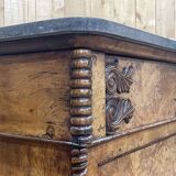 Commode secrétaire du XIXème en loupe d'orme, sapin et dessus marbre noir