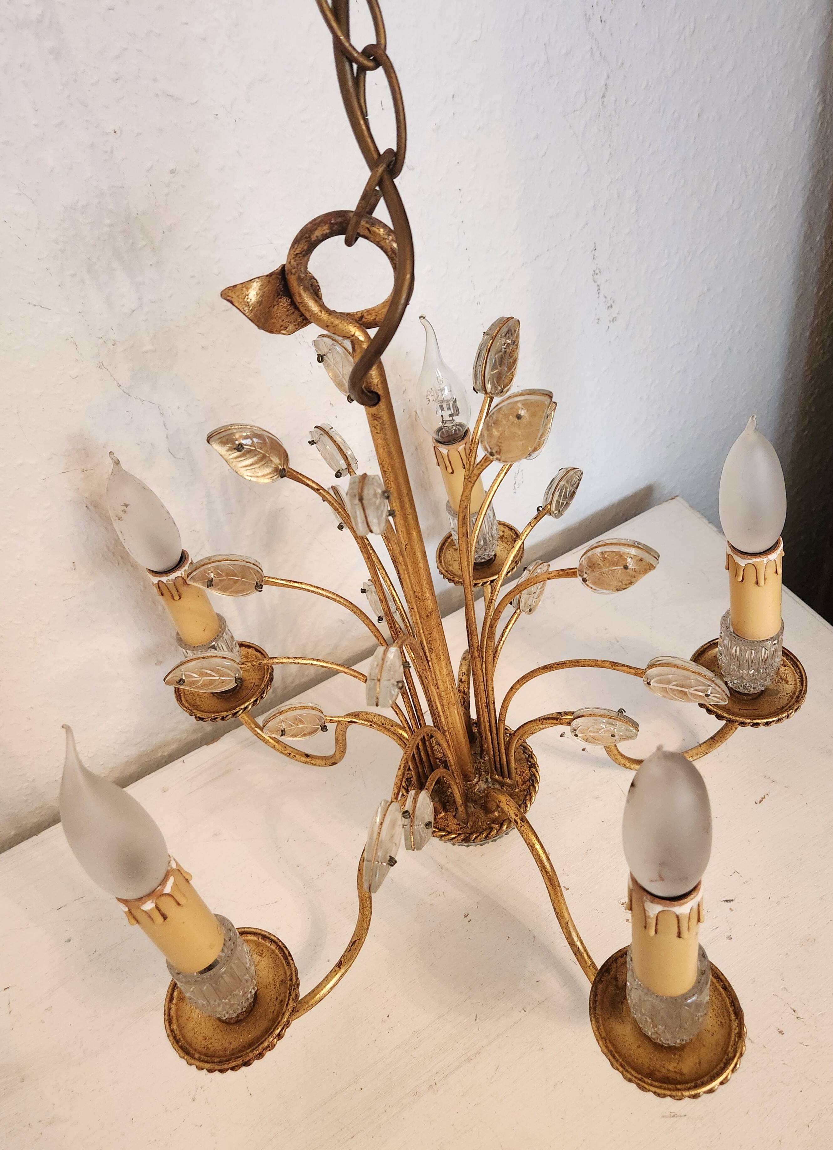Vintage vergoldet Kronleuchter Maison Baguès Kristall 60er-70er Frankreich