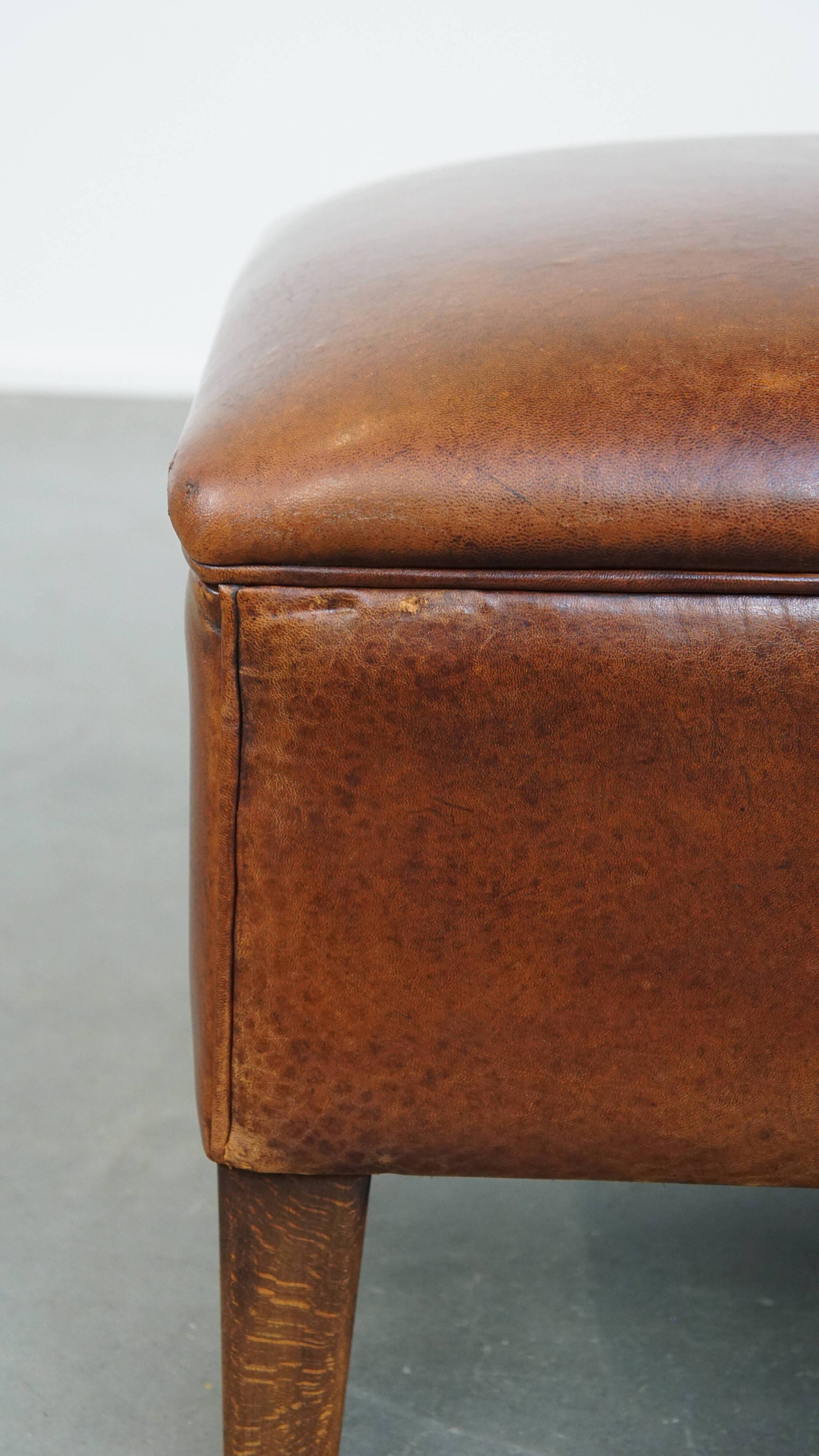 Large Ottoman Made of Sheepskin Leather