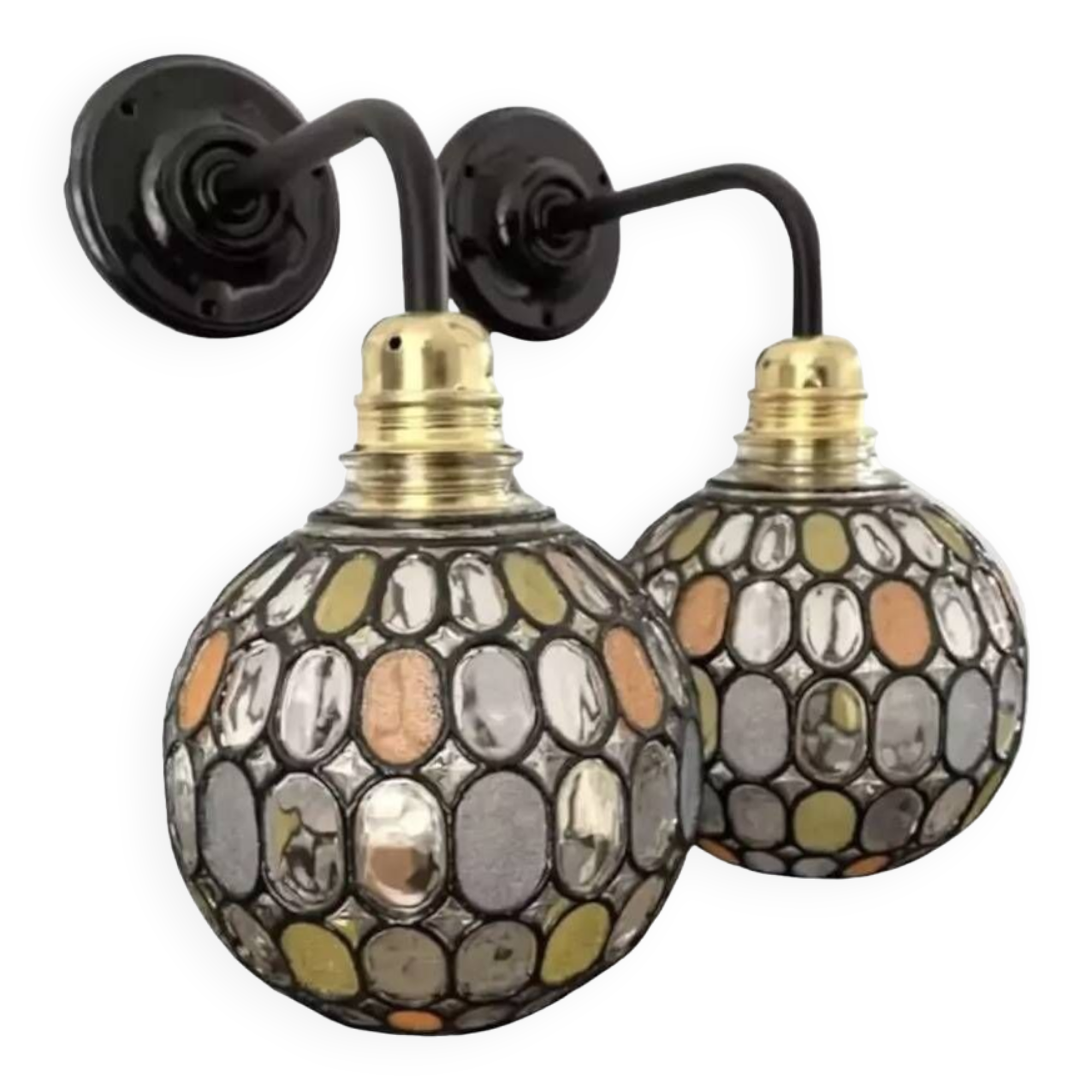 Pair of faceted glass globe wall lights