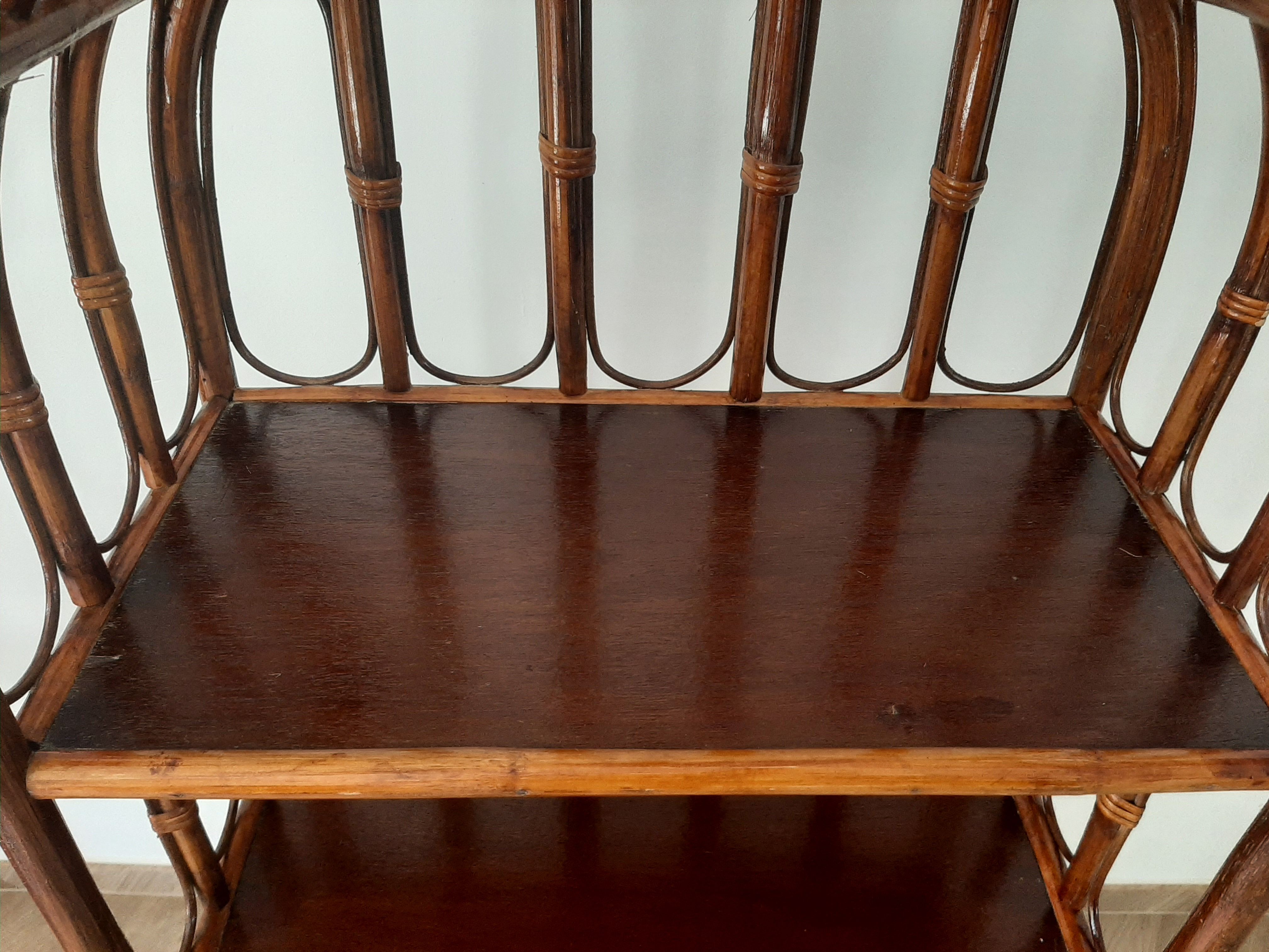 Vintage library 4 levels - wood, bamboo and rattan - retro 80s