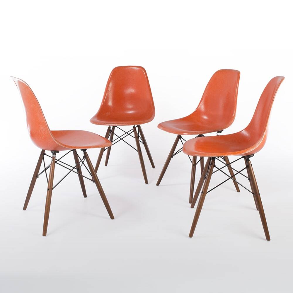 Ensemble orange (4) Chaises Herman Miller Original Vintage Eames DSW Side Shell
