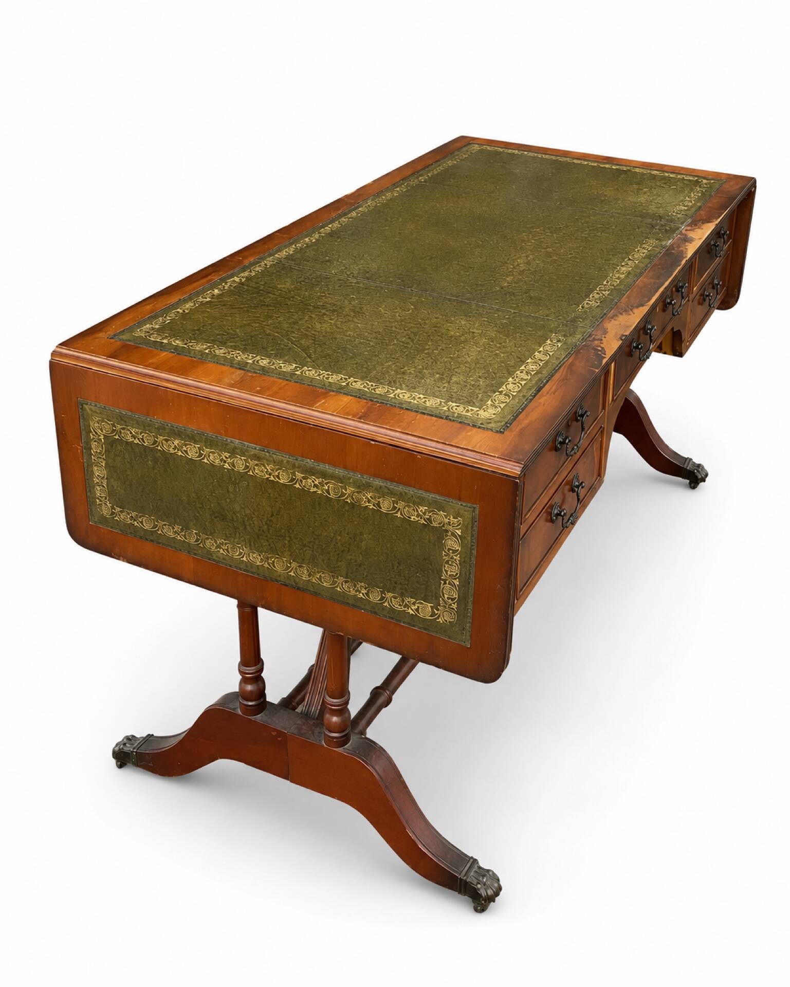 English mahogany double-sided desk with extensions