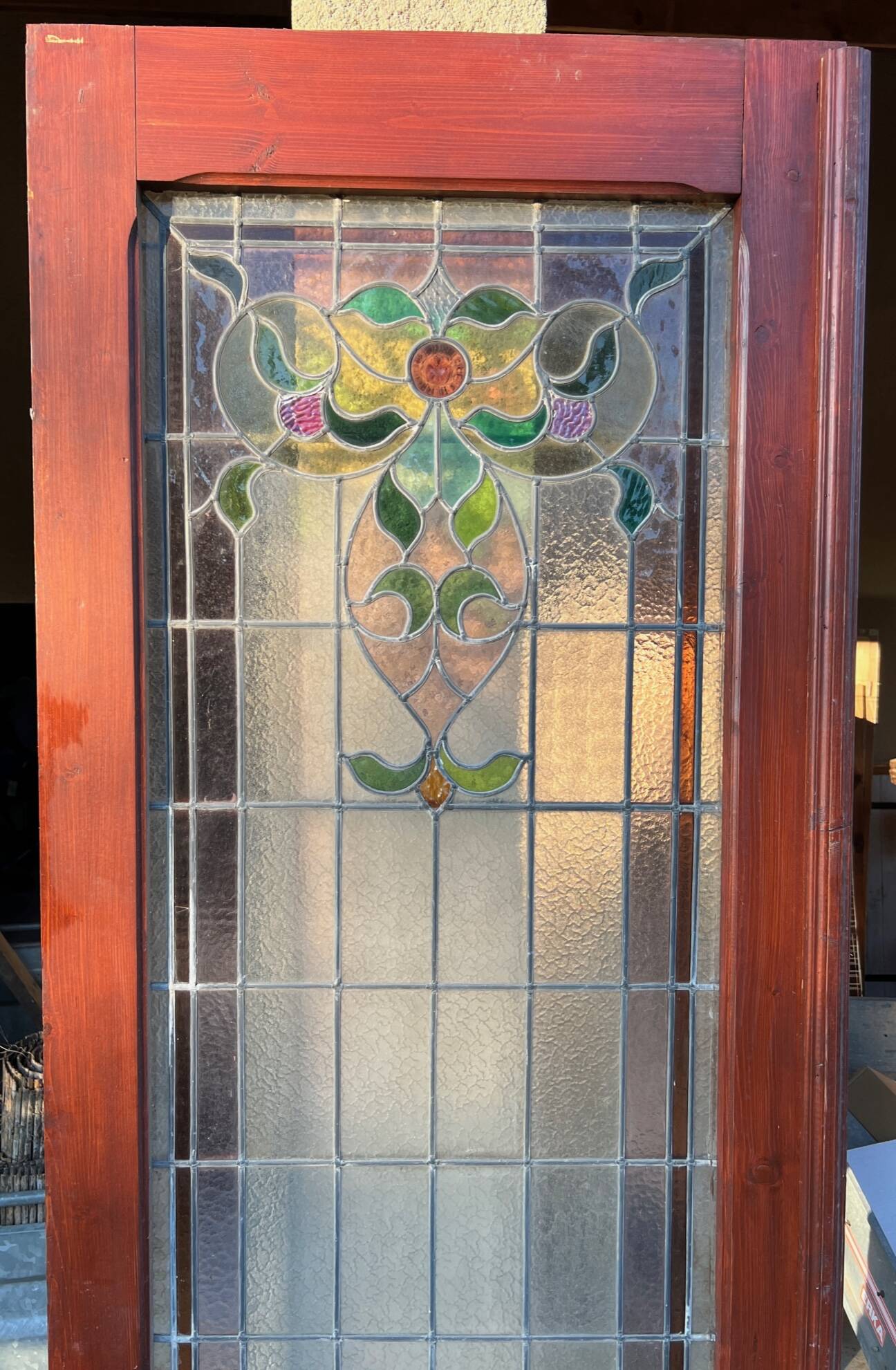 Portes de magasin fin XIXem, devanture de mercerie avec vitraux Art Nouveau