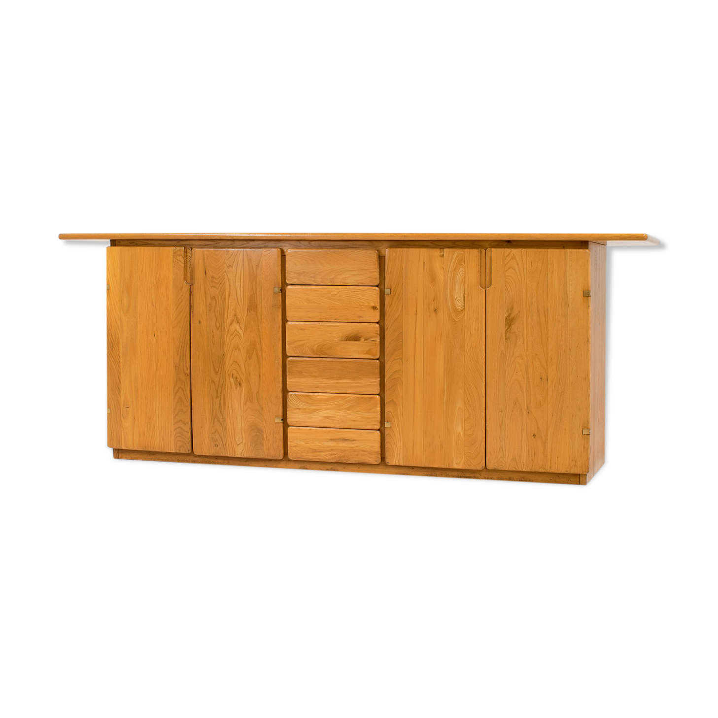 Solid Elm & Brass Sideboard by Romanutti, Italy, 1970s