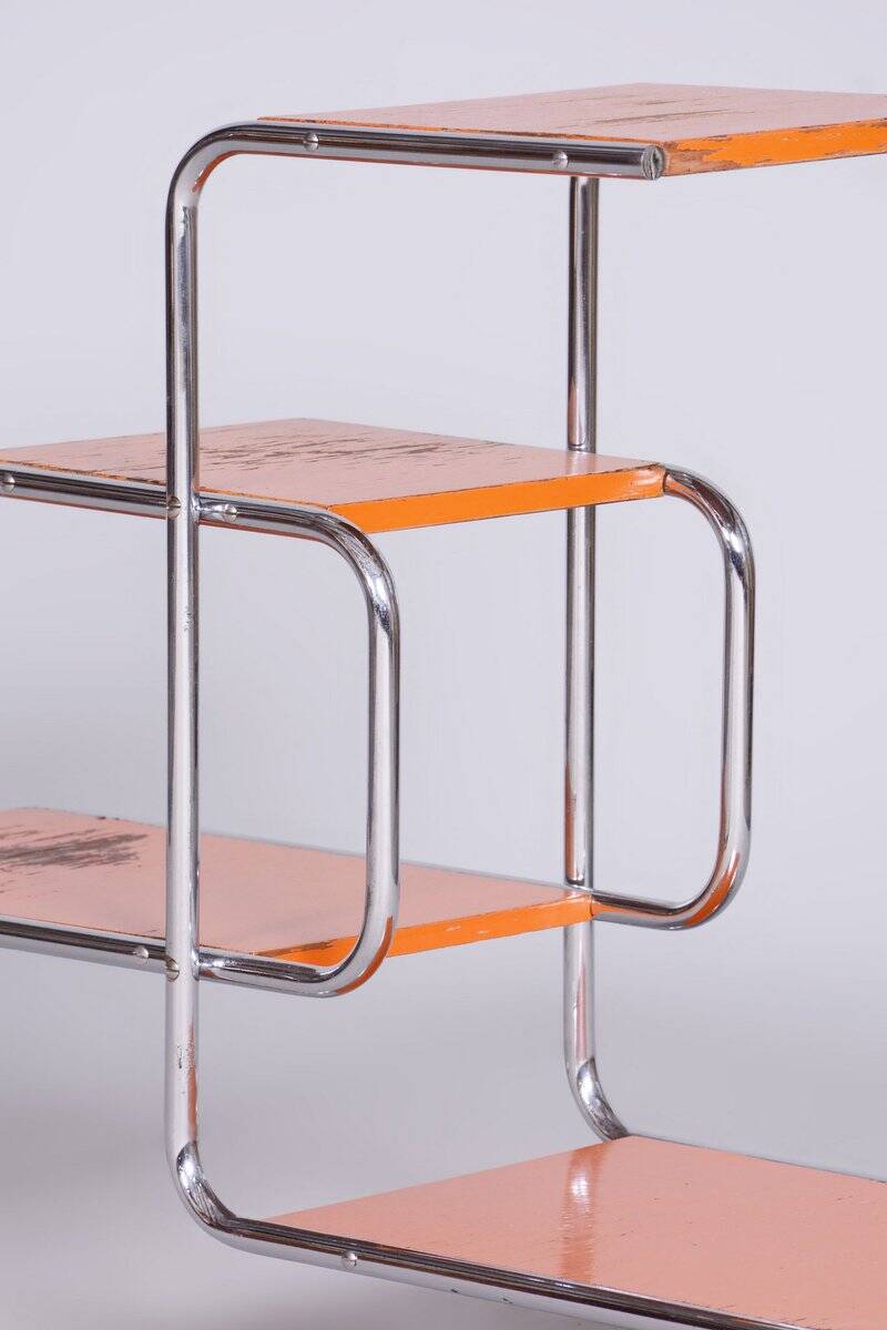 Bauhaus Chrome-Plated Steel and Lacquered Wood Shelf, 1930s