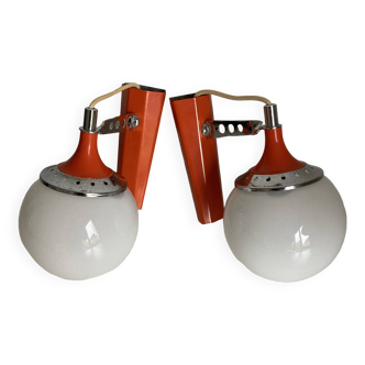 Set of two vintage orange wall lights from the 70s