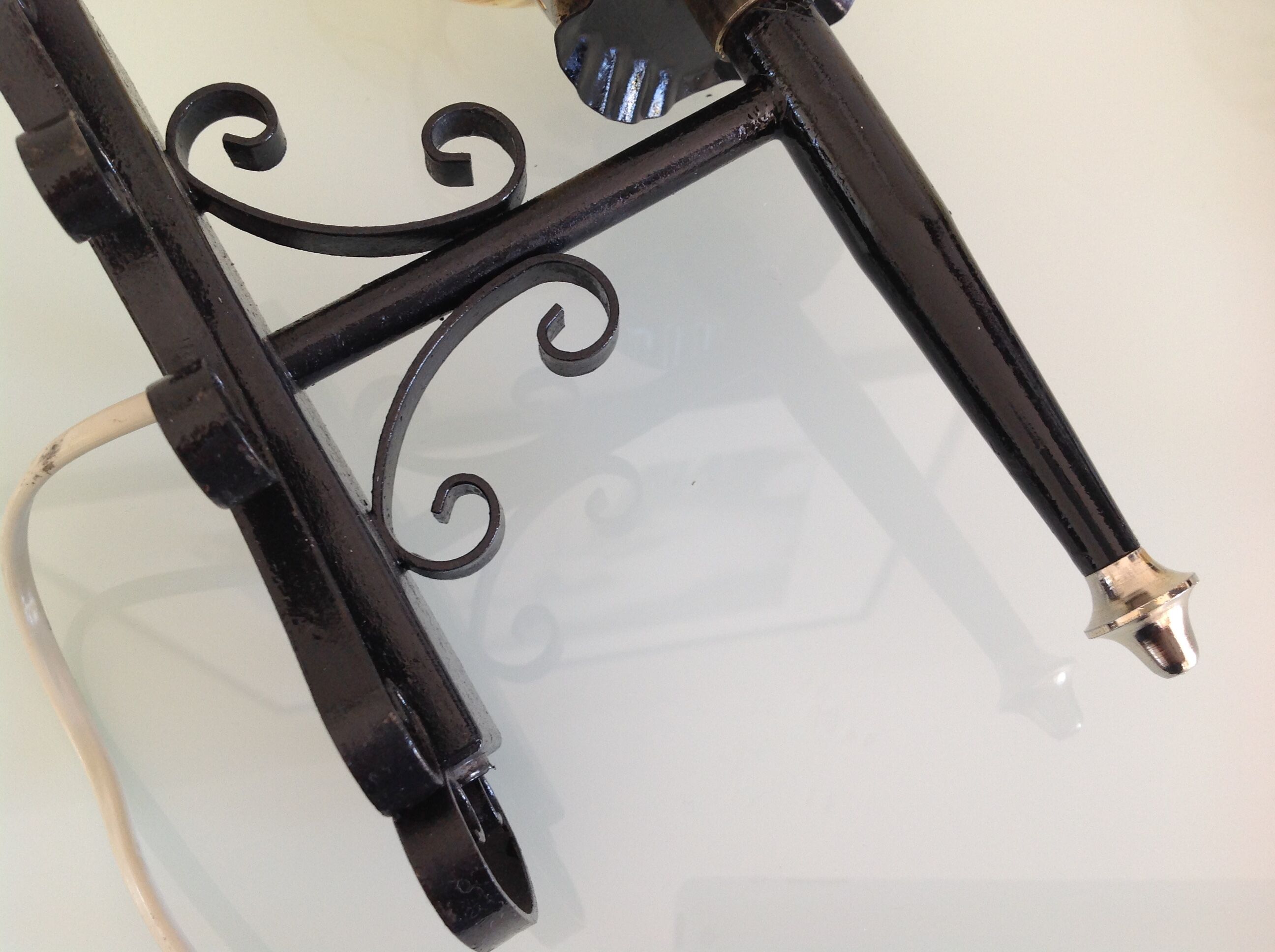 Pair of vintage iron and smoked glass