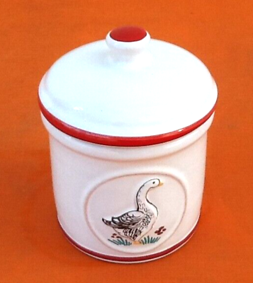 Pair of jars with foie gras lids cylindrical shape ceramic