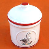 Pair of jars with foie gras lids cylindrical shape ceramic