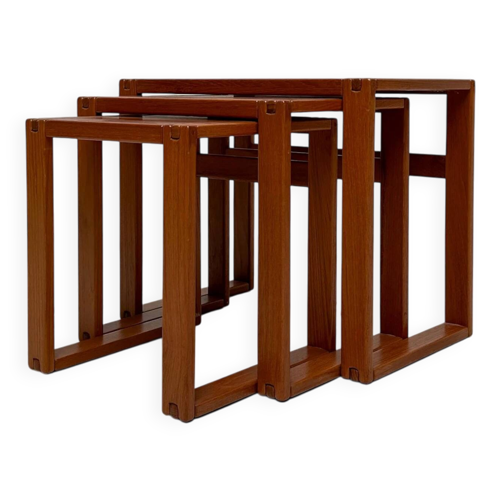 1970s vintage Danish mid-century teak nesting coffee side tables – set of 3