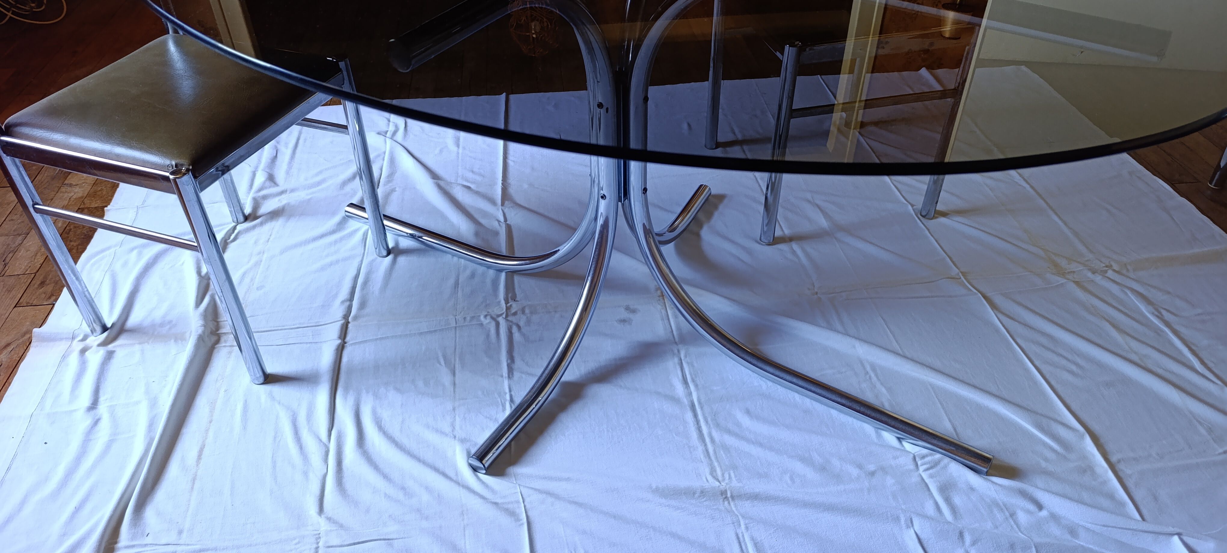Vintage smoked glass Space Age dining table