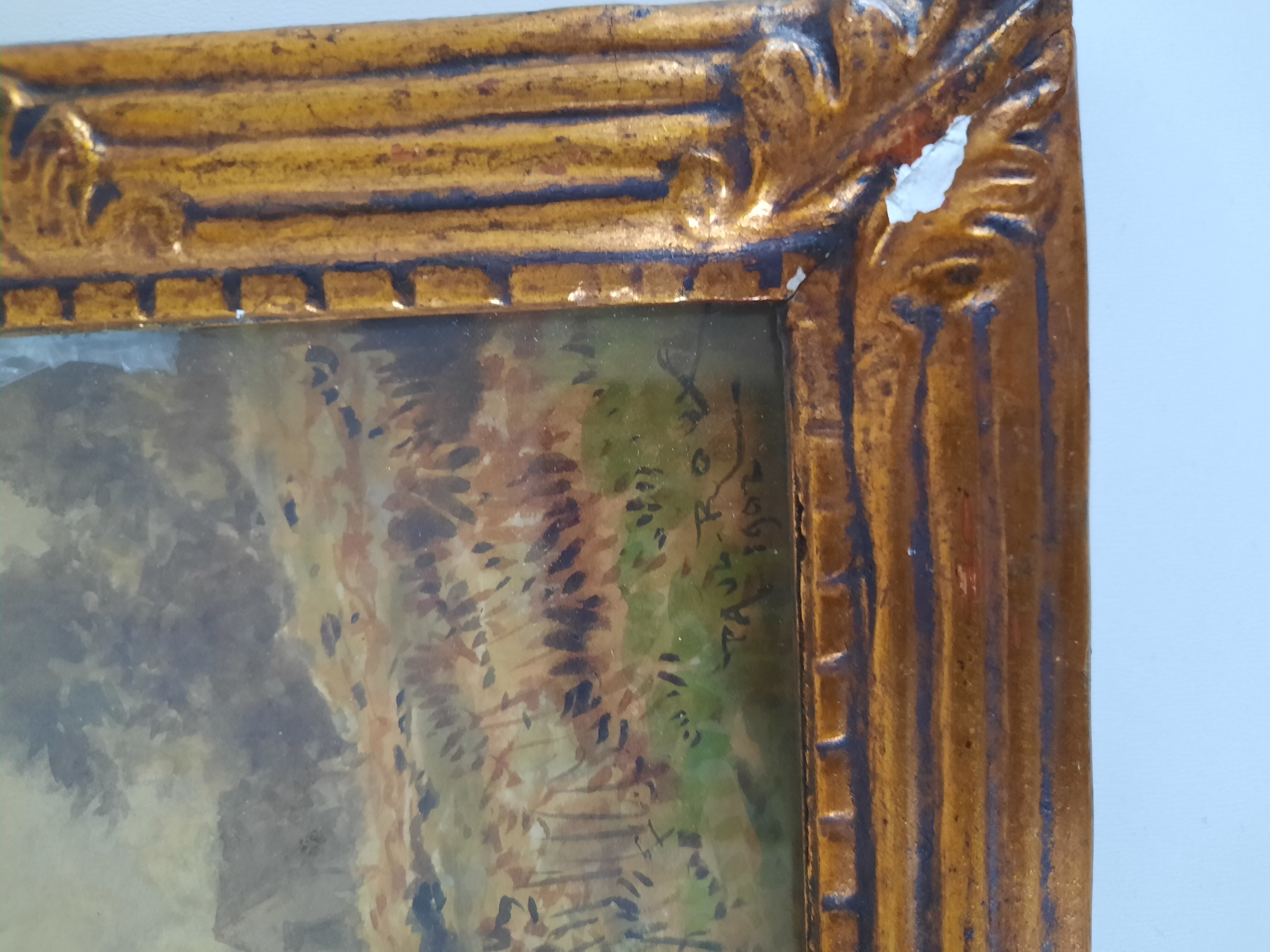 Watercolor painting landscape of a farm and its surroundings signed paul roux 1902