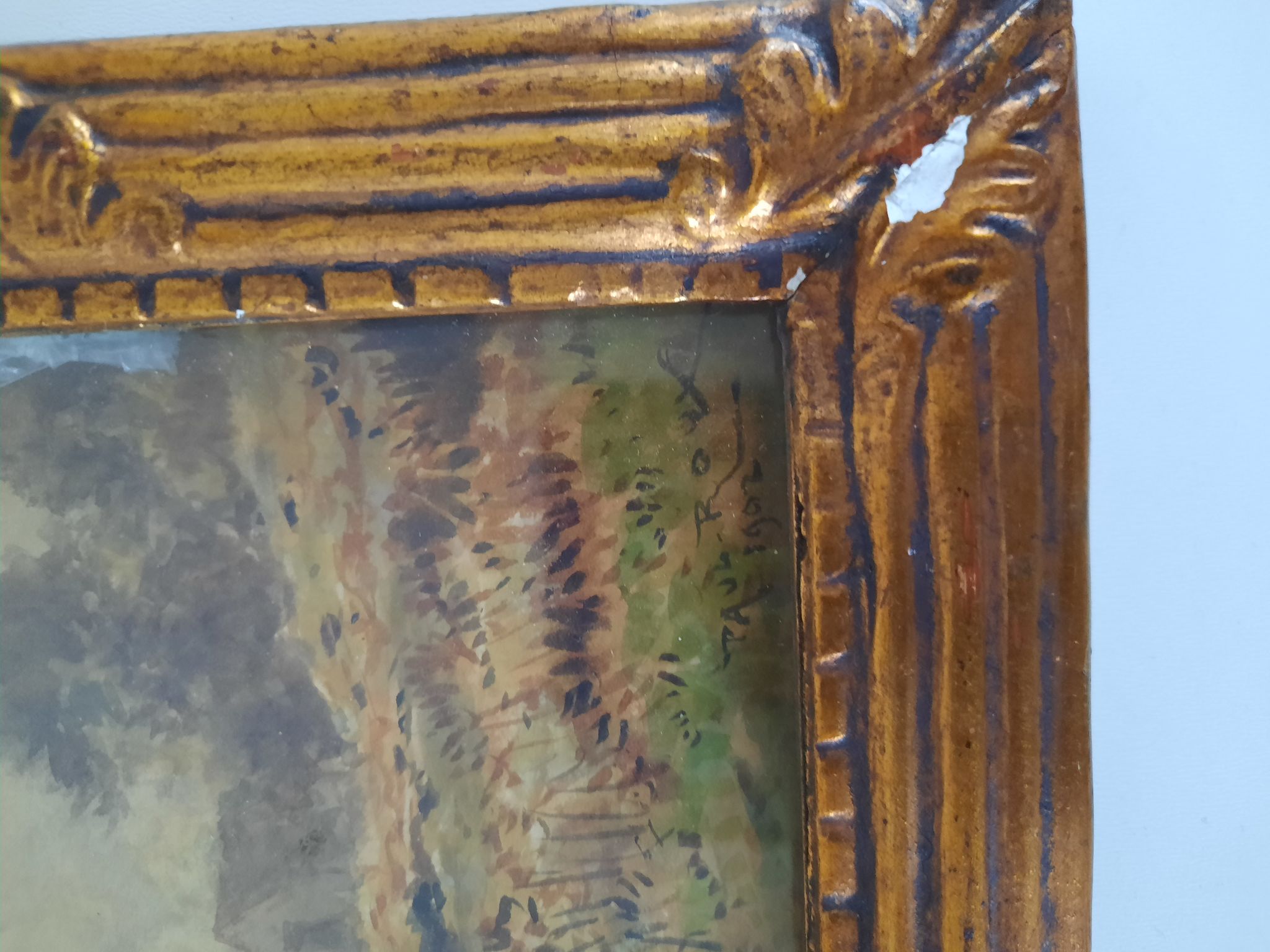 Watercolor painting landscape of a farm and its surroundings signed paul roux 1902