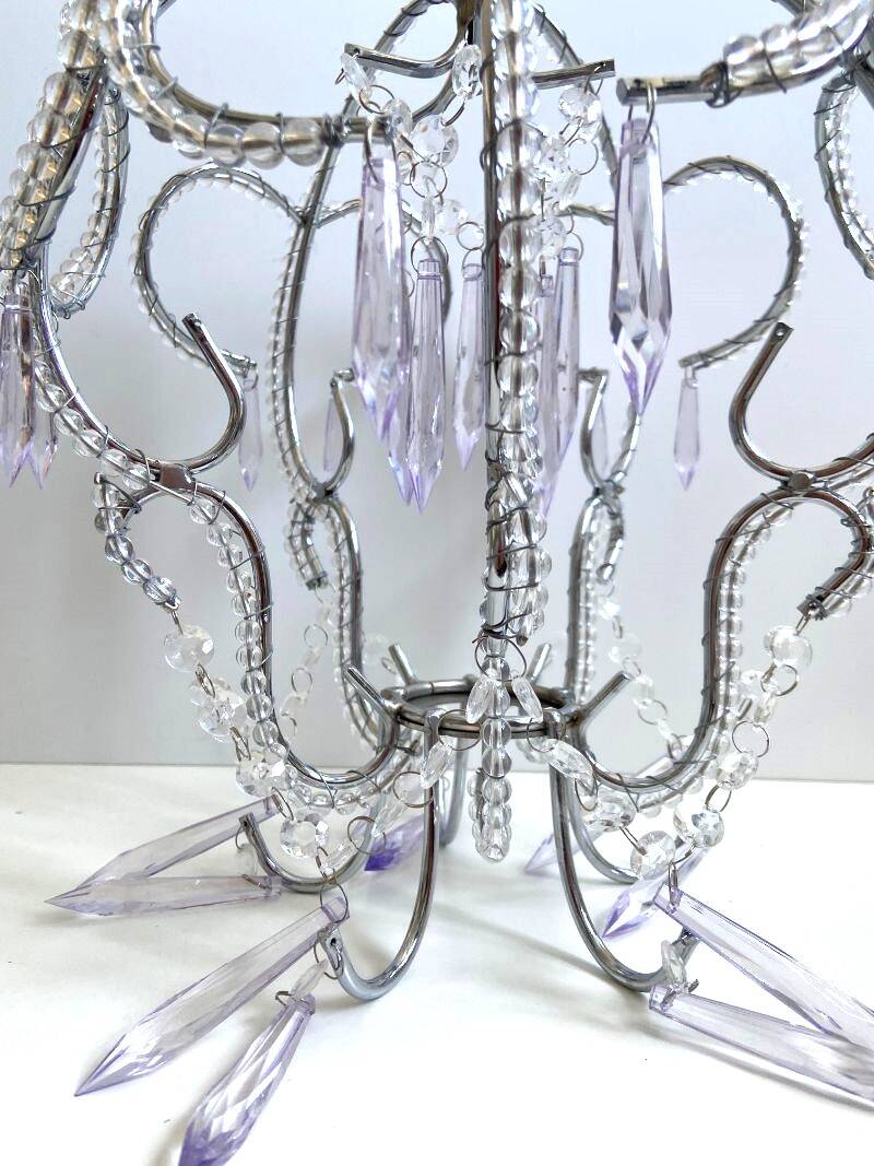 Abat-jour chapeau lustre suspension plafonnier lampe déco de perles et pampilles