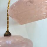 Pair of Art Deco suspensions in pink Clichy glass
