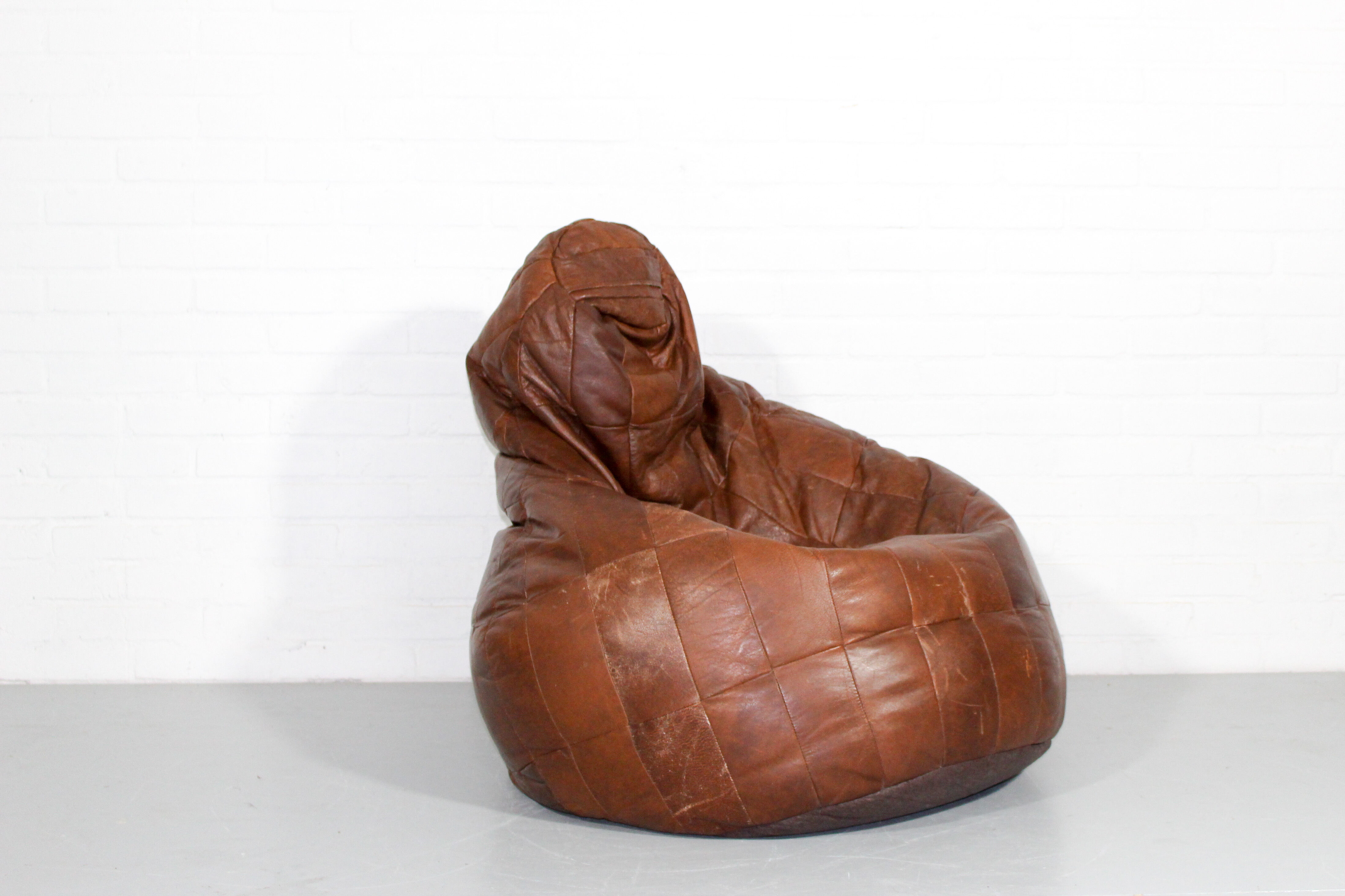 Midcentury modern leather patchwork bean bag, 1970