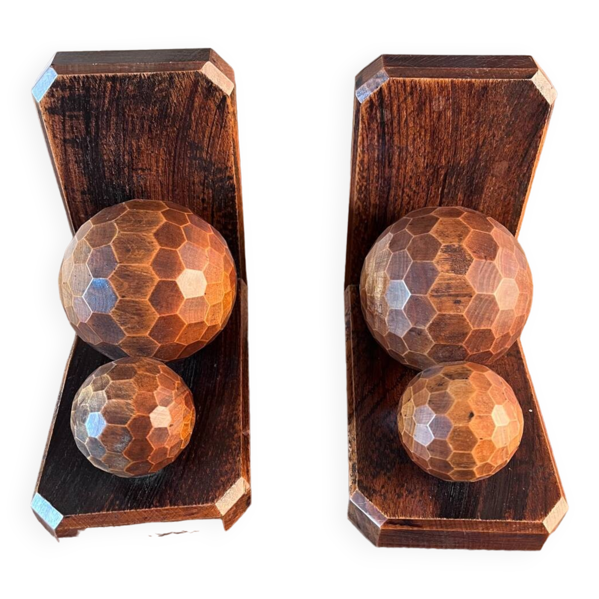 Pair of carved wooden bookends