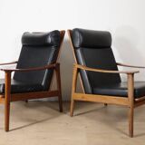 Pair of Scandinavian teak and leatherette armchairs, 1960