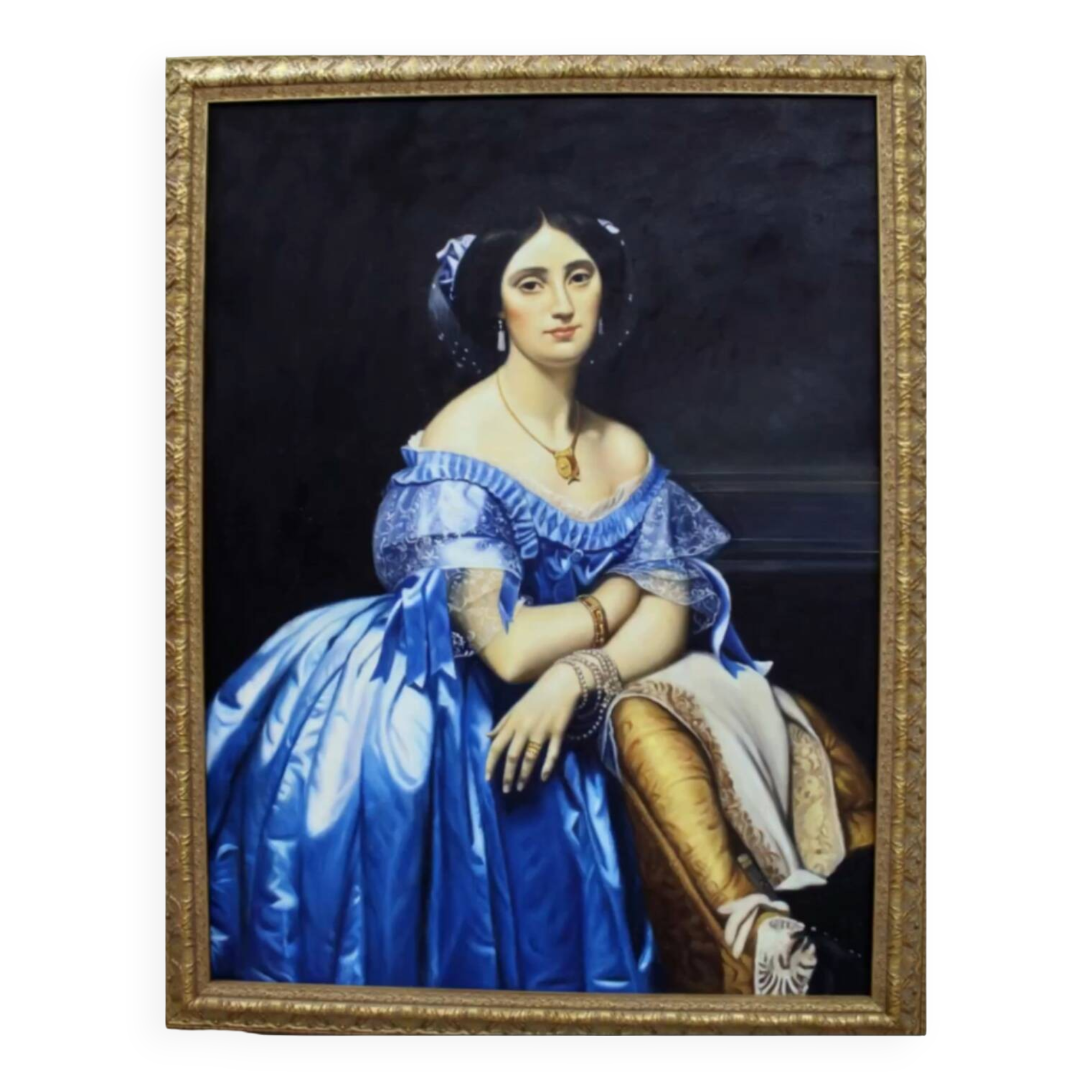 According to Ingres, portrait of Princess de Broglie, oil on canvas framed, 135x105 cm.