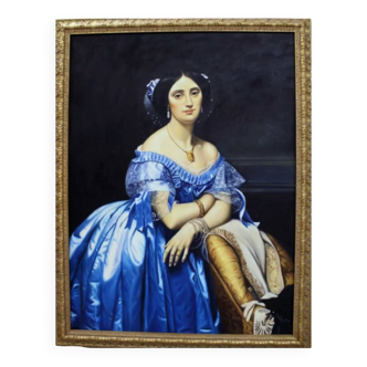 After Ingres. Portrait of the Princess de Broglie. Oil on canvas, framed. 135x105 cm
