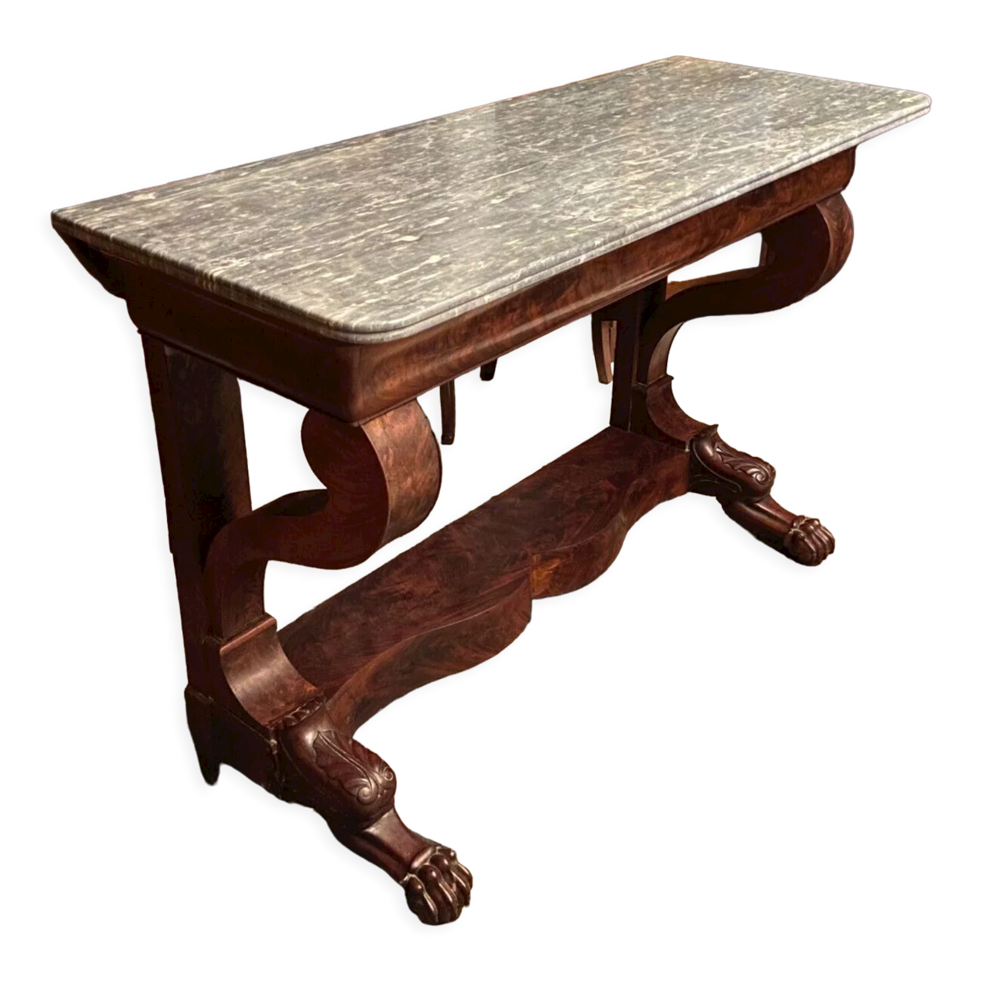 Console on legs claws to a drawer mahogany marble tray Restoration