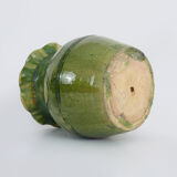 Vase, cache pot vintage en terre cuite vernissée vert. Style Anduze