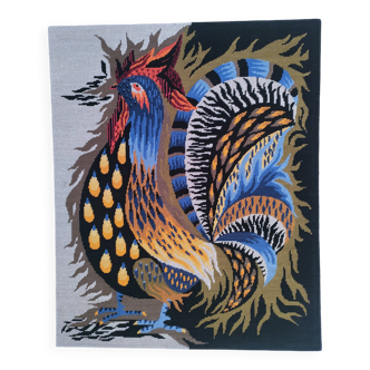 handmade "Aurore" rooster tapestry from the 1970s